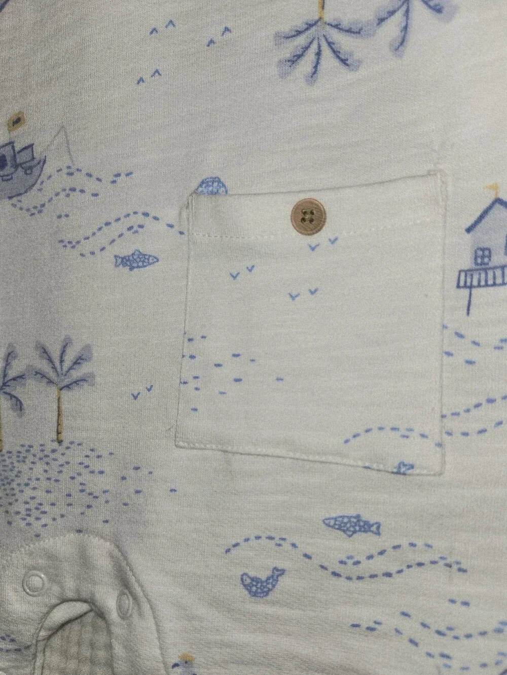 Carter's Sleeveless 100% Cotton Baby Boy Romper in Cream with Blue Print 18M NWT